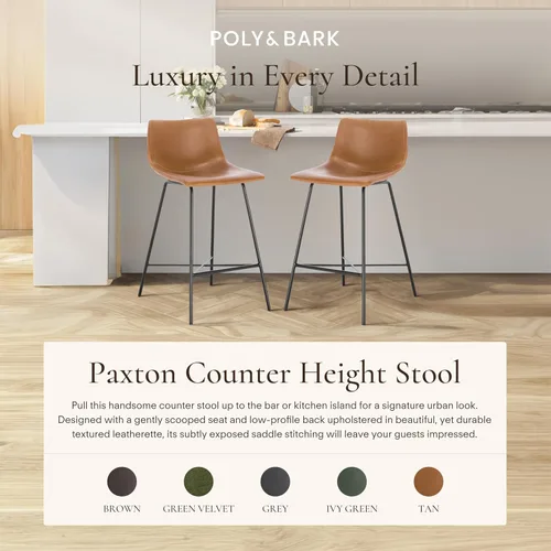 Vista 62 de POLY & BARK Paxton - Juego de 2 sillas de comedor modernas con respaldo bajo, tapicería de piel sintética y base de acero negro mate, asiento cómodo