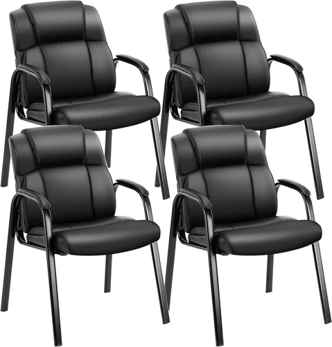 Vista 12 de OLIXIS Silla de oficina para sala de espera, escritorio de cuero, recepción, sillas laterales estacionarias para invitados con brazos acolchados