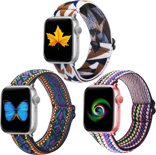 Dsytom Paquete de 3 correas elásticas compatibles con Apple Watch de 1.496 pulgadas, 1.614 pulgadas, 1.575 pulgadas, 1.654 pulgadas, 1.732 pulgadas,