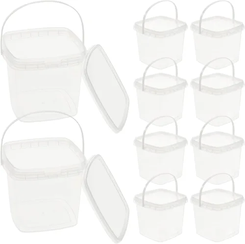 Vista 10 de Mipcase Cubo pequeño cuadrado transparente con tapa y asa, recipiente de plástico de grado alimenticio de 4.72 pulgadas para helado, leche, té