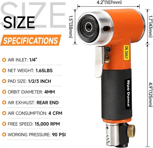 Vista 2 de Mini lijadora de aire orbital aleatoria de 1/2/3 pulgadas, lijadora neumática de grado industrial para trabajo de carrocería automática, con 60