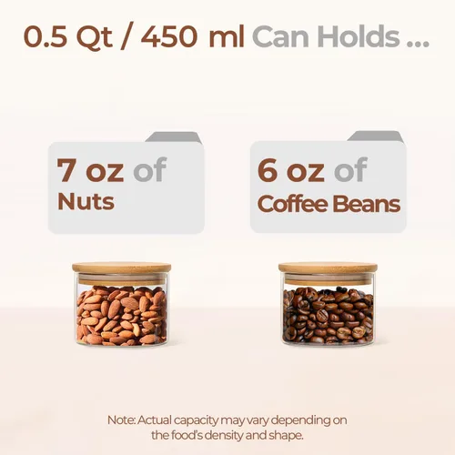 Vista 3 de ComSaf Juego de tarros de vidrio para almacenamiento de alimentos de 0.5 Qt, juego de 6 tarros de vidrio transparente con tapas, tarros