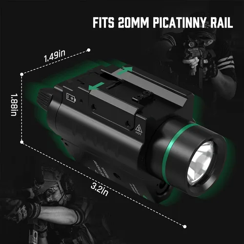 Vista 7 de Feyachi Combo de linterna láser roja/verde de 500 lúmenes con luz táctica y montaje en riel Picatinny