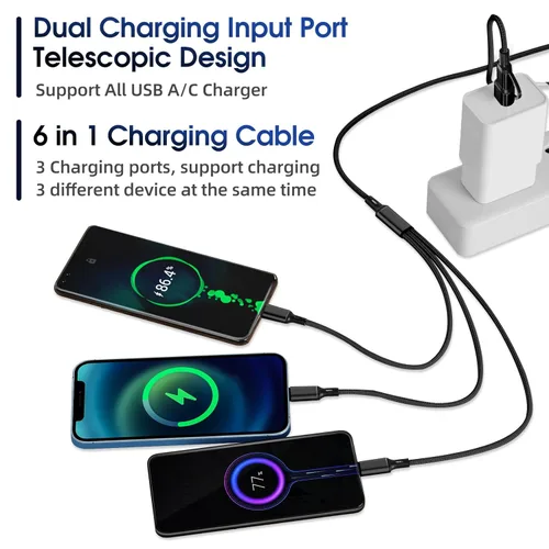 Vista 5 de Cable de carga múltiple 6 en 1 [3 unidades de 4 pies] Cable de carga rápida de nailon trenzado múltiple USB A/C a teléfono USB C/Micro USB/i-P Cable