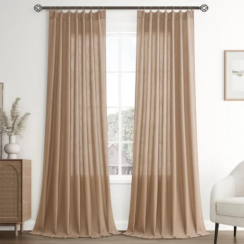 Vista 20 de Joywell Cortinas plisadas de lino de 84 pulgadas de largo, con ojales de clip y pestaña trasera, cortinas semitransparentes para filtrar la luz
