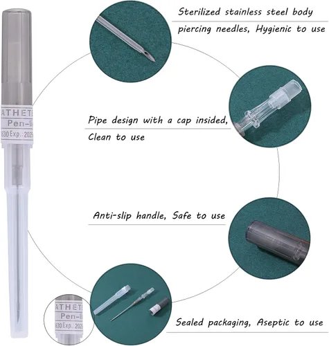 Vista 3 de ZS Agujas de perforación de catéter, kit de 5 agujas de catéter intravenoso, agujas de perforación de nariz, labio, 14G, 16G, 18G, 20G, kit