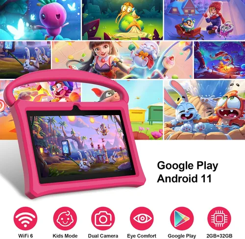 Vista 6 de Tablet infantil de 7 pulgadas, edad 3-10, Android 13 PAD para niños, 32 GB ROM educativo Pad Quad-Core con funda a prueba de golpes para niños