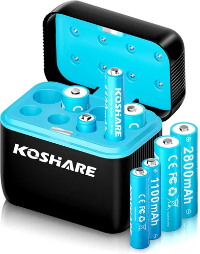 Rechargeable Ni-MH Battery with Charger, 8 Pack 1.2V 2800mAh AA and 1100mAh AAA High Capacity Ni-MH Batteries, Rechargeable up to 800 Times,