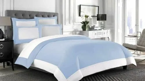 Vista 2 de Designer Border - Edredón reversible de gran tamaño Queen (98 x 98 pulgadas), color blanco y azul marino, 100% algodón egipcio alternativo con 2