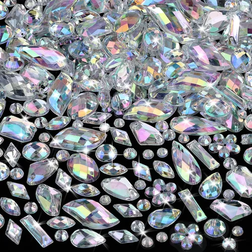 Vista 12 de 500 piezas mixtas de acrílico con parte trasera plana para coser con diamantes de imitación, gemas de cristal para ropa, manualidades, manualidades