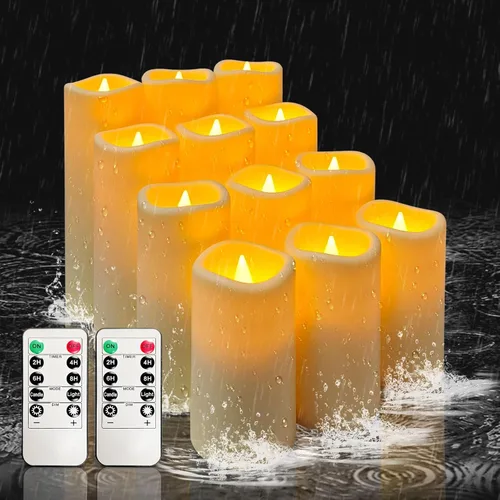 Vista 17 de YIWER Velas sin llama impermeables, juego de 9 velas LED de pilas para exterior con control remoto, velas falsas eléctricas, para Halloween