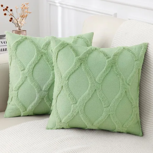 Vista 25 de decorUhome - Juego de 2 fundas de cojín decorativas para primavera de 16 x 16 pulgadas, fundas de almohada afelpadas de lana y piel sintética suave