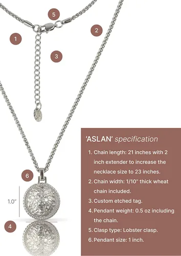 Vista 9 de Forge & Foundry Colgante de león para hombre con cadena de trigo ajustable de 21 pulgadas Aslan Diseño de joyería artesanal de Londres