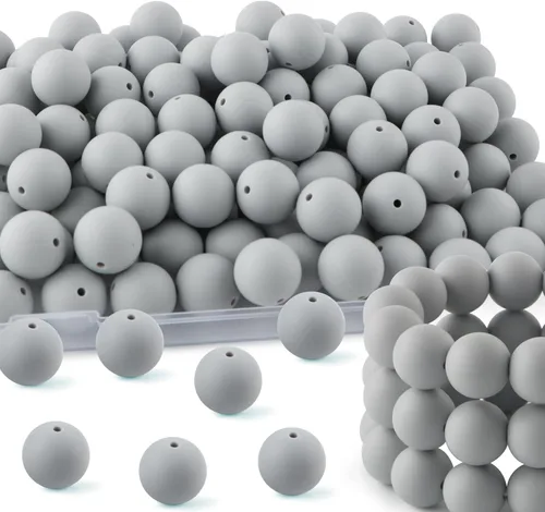 Vista 36 de 160Pcs 12mm de abalorios de silicona para hacer llaveros, pulseras, collares, abalorios redondos de silicona a granel para bolígrafos (negro)