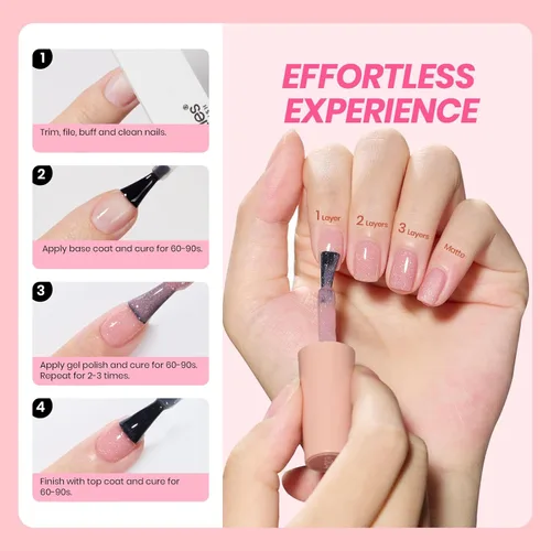 Vista 5 de Beetles - Juego de esmaltes de uñas de gel Jelly de 6 colores, tonos nude, rosa, marrón, con brillo y efecto de glitter, kit de esmaltes de gel