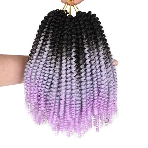 Vista 3 de Extensiones de cabello trenzado sintético ombré de 8 pulgadas, trenzas de ganchillo rizado para rizos de pasión, extensiones de cabello sintético