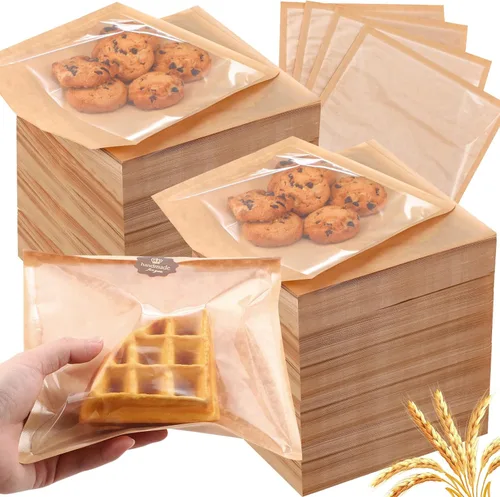 Vista 7 de Yeaqee 600 bolsas de panadería de 7.1 x 7.5 pulgadas, bolsa de dona sellable con ventana, bolsa de papel para sándwich, resistente a la grasa