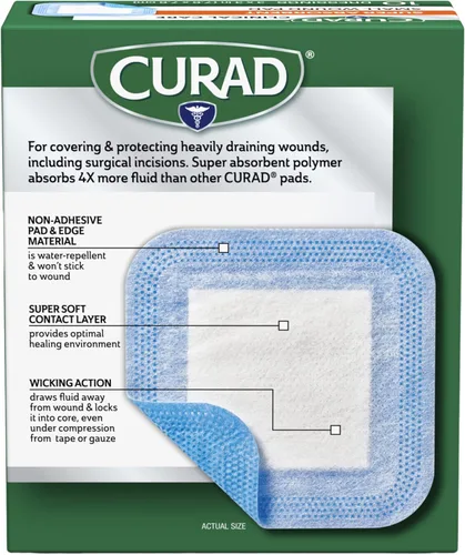 Vista 2 de Curad Almohadilla súper absorbente para heridas, pequeña, 3 x 3 pulgadas, 10 unidades, paquete de 3