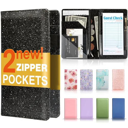 Vista 9 de Forvencer Libreta para servidores, 2 bolsillos con cremallera, libros para camarera, libro de camarera para servidores, se adapta al delantal