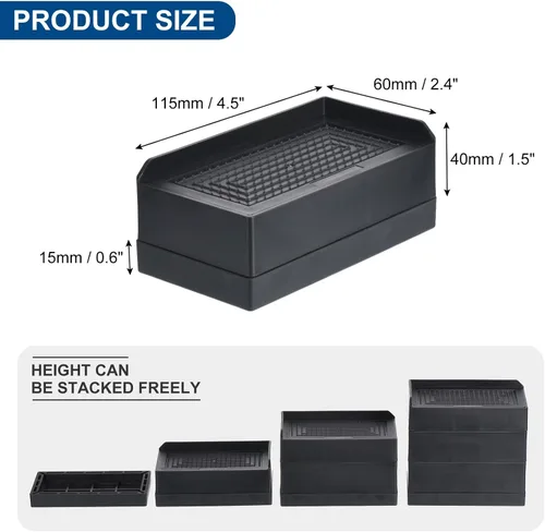 Vista 2 de uxcell Elevadores de muebles de 4.3 pulgadas, 4 elevadores de cama rectangulares ajustables para extensor para cama, escritorio, sofá, mesa, soporte