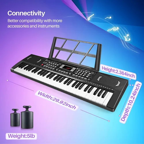 Vista 7 de Belens 61 Keys Electronic Digital piano, portable Keyboard piano with built-in speaker and microphone, Sheet Stand and Power Supply,keyboard piano