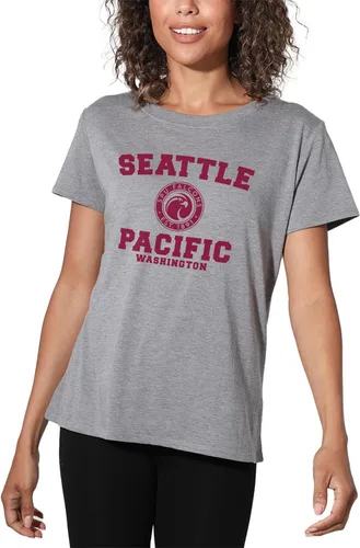 Vista 458 de Colección oficial de camisetas sueltas con logotipo de círculo envejecido universitario para mujer, jaspeado atlético