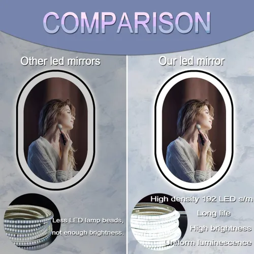 Vista 4 de Espejo LED ovalado negro de 32 x 20 pulgadas para baño, sala de belleza, montaje horizontal/vertical, marco negro de 32 pulgadas, espejo iluminado