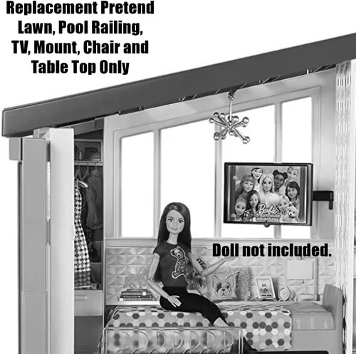 Vista 6 de Barbie Replacement Parts Dreamhouse Playset - FHY73 ~ Replacement Lawn, Pool Railing, TV, Mount, Chair and Table Top