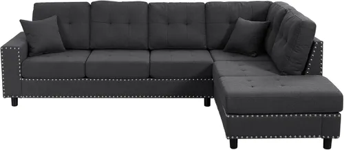 Vista 172 de Sofá modular de felpilla con tapicería en forma de L, sofá modular de 4 asientos con otomana extraíble y 5 almohadas para sala de estar, apartamento