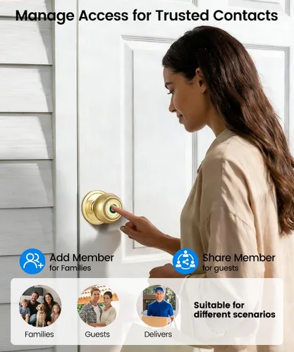 Vista 6 de Fingerprint Door Lock, Smart Fingerprint Door Knob with Lock, Biometric Door knob with App Control & Key, Keyless Thumbprint Entry Door Locks for