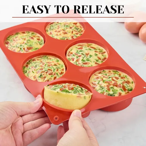 Vista 5 de Paquete de 2 moldes de silicona para Egg Bite, bandejas de silicona de 3 pulgadas para frittata, moldes de silicona redondos para sándwiches