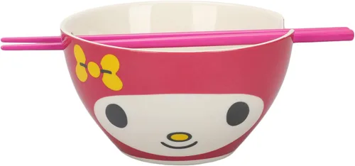 Vista 2 de Bioworld My Melody Character Face - Tazón de ramen con palillos (20 onzas), Rosado