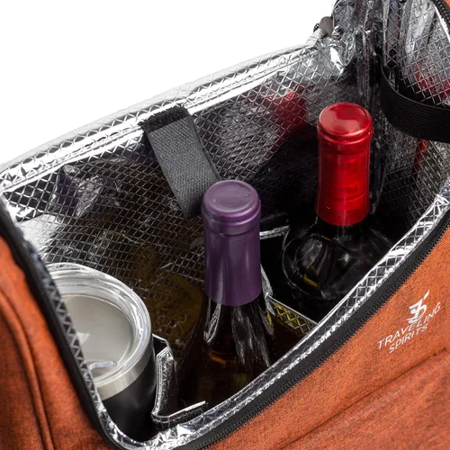 Vista 2 de Bolsa de viaje aislada para vino tinto Bolsa de viaje de 2 a 3 botellas con vasos de acero inoxidable Bolsa enfriadora para viajes - Gran regalo