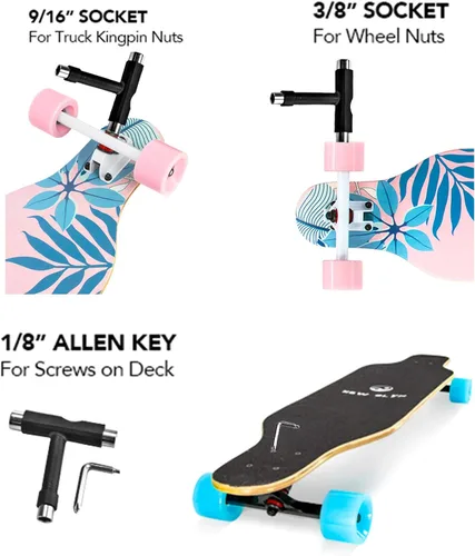 Vista 2 de Patineta Longboard de 41 Pulgadas, 8 Capas de Arce Canadiense, Longboards de Caída Libre para Jóvenes y Principiantes