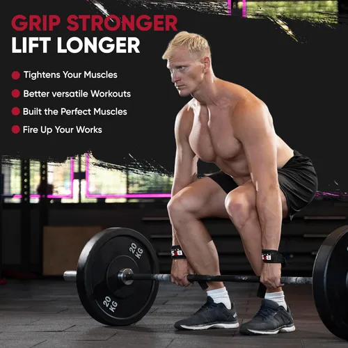 Vista 6 de Correas de levantamiento para levantamiento de pesas, correas de algodón con acolchado de neopreno para hombres y mujeres, correas de muñeca