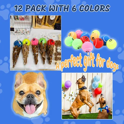 Vista 4 de INSUM Pelotas de tenis a granel para perros, paquete de 12 pelotas de caza fáciles de atrapar (no chirriantes, multicolor)
