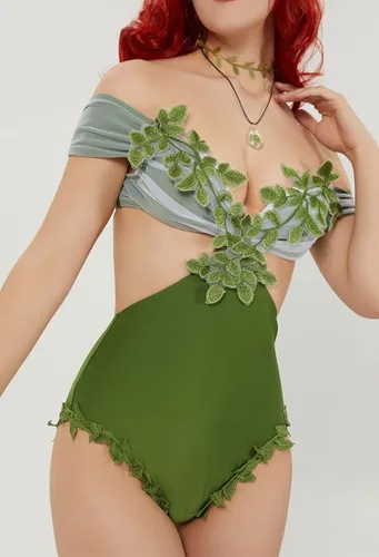Vista 5 de haikyuu Traje de baño de una pieza para mujer, traje de baño hueco sin espalda, con diseño de hojas, con control de abdomen