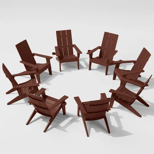 Vista 22 de MXIMU Silla Adirondack moderna resistente a la intemperie con portavasos, sillas de gran tamaño para hogueras Adorondic de plástico al aire libre