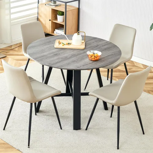 Vista 20 de Juego de 4 mesas de comedor redondas de 42 pulgadas para 4, sillas de mesa de cocina modernas, juego de 4 sillas tapizadas de madera con patas