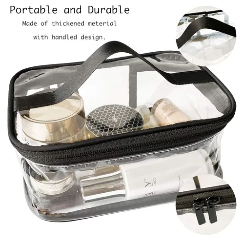 Vista 4 de Neceser Maquillaje Cosmético Bolsa Transparente Portátil Impermeable Transparente Almacenamiento de Viajes Negro