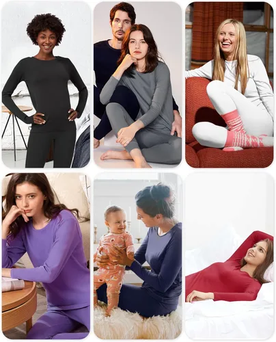 Vista 7 de WEERTI Ropa interior térmica larga de cabeza a pies para mujeres, con forro de vellón, capa base para climas fríos