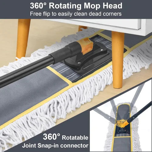 Vista 3 de Trapeador de polvo comercial de 24 pulgadas para limpieza de suelos, escoba barredora de piso resistente con 2 almohadillas de repuesto