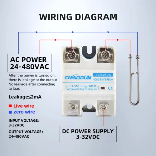 Vista 4 de CNAODUN Relé de Estado Sólido SSR-25DA con Disipador de Calor DC a AC 25A Entrada 3-32VDC a Salida 24-480VAC Monofásico