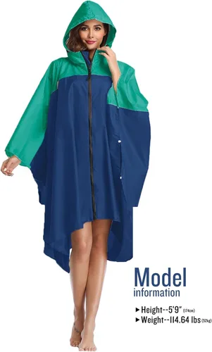 Vista 2 de SaphiRose Poncho de lluvia unisex con capucha impermeable para mujeres adultas