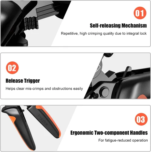 Vista 4 de Preciva - Herramienta de prensado de virola hexagonal, dientes de sierra autoajustables, para terminales de alambre de trinquete para virola