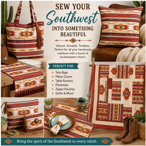 Vista 2 de Terracotta, Oro, Turquesa, Tucson, Mini, Raya, 100% Algodón, Tela, Sudoeste, Azetc Diseños, Elizabeth's Studios, 621E-TERRA, por The Yard