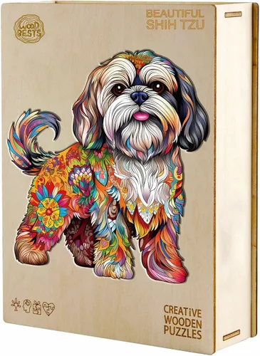Vista 6 de Rompecabezas de madera para adulto, tamaño L, 260 piezas, hermoso rompecabezas con forma de perro Shih Tzu para adultos, rompecabezas de madera