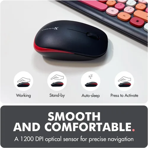 Vista 3 de X9 - Lindo teclado y mouse inalámbricos, teclado y mouse coloridos de 2.4 G con máquina de escribir multicolor retro, teclas para teclado de Negro
