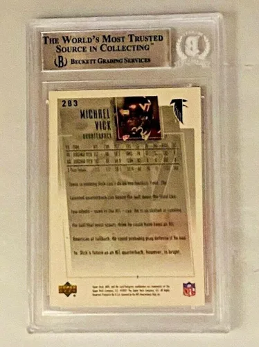 Vista 2 de Michael Vick Signed 2001 Upper Deck MVP #283 Rookie Card Beckett Auto Slab - Football Slabbed Autographed Rookie Cards