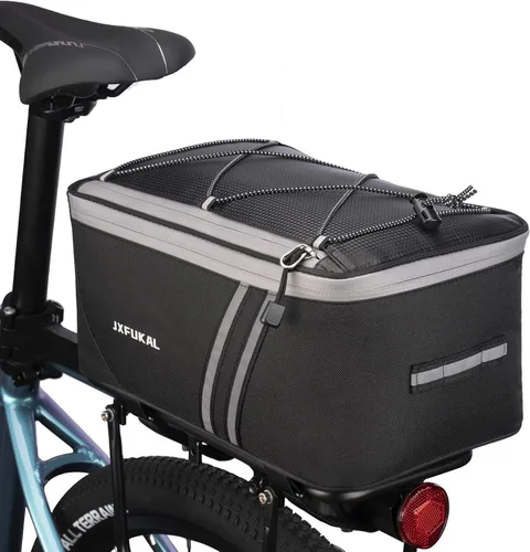 Vista 7 de JXFUKAL Bolsa trasera para bicicleta con cubierta de lluvia, 7L/9L/10L/12L Bolsa de sillín de bicicleta Ebike Bolsa de ciclismo Alforja de maletero